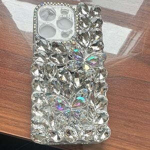 I phone 14 Pro Crystal Butterfly Phone Case - Silver